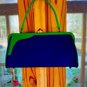Flechbilt Purse, Ocala, Fl. Royal blue, green trim. Vintage. Lined, zip pocket